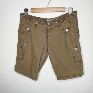 Union Bay Brown Cargo Y2K Mid Rise Long Cotton Shorts Juniors Size 5
